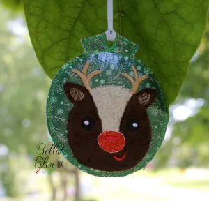 ITH Christmas Ornament Red Nosed Reindeer boy Machine Applique Embroidery