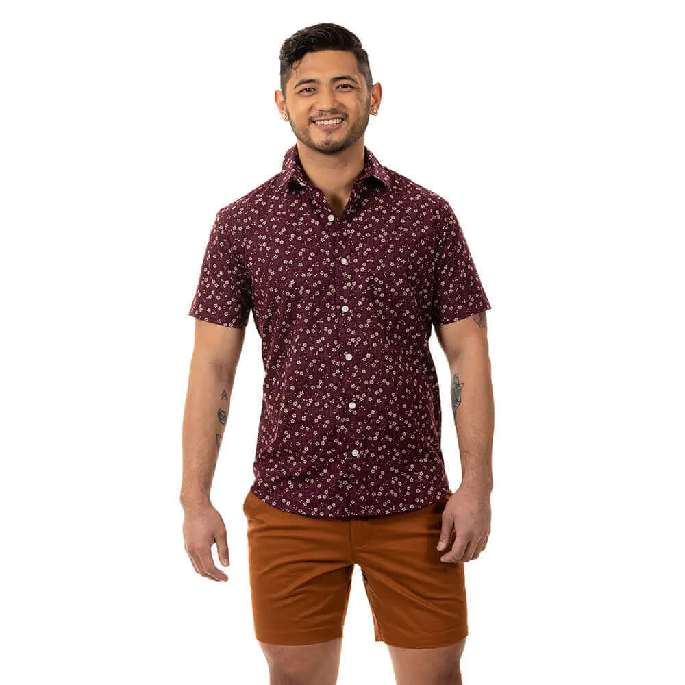 JAMISON Short Sleeve Shirt in Mulberry Purple Japanese Floral Print