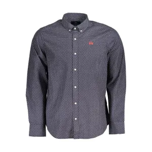 La Martina Blue Button-Down Cotton Shirt with Embroidery