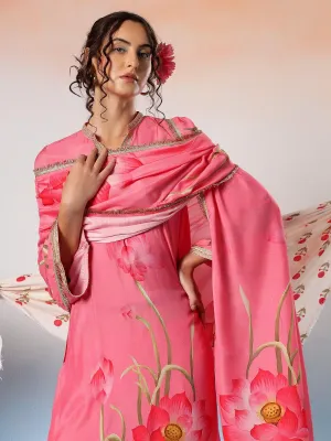 Leela Muslin Pink Floral Printed Kurta Set