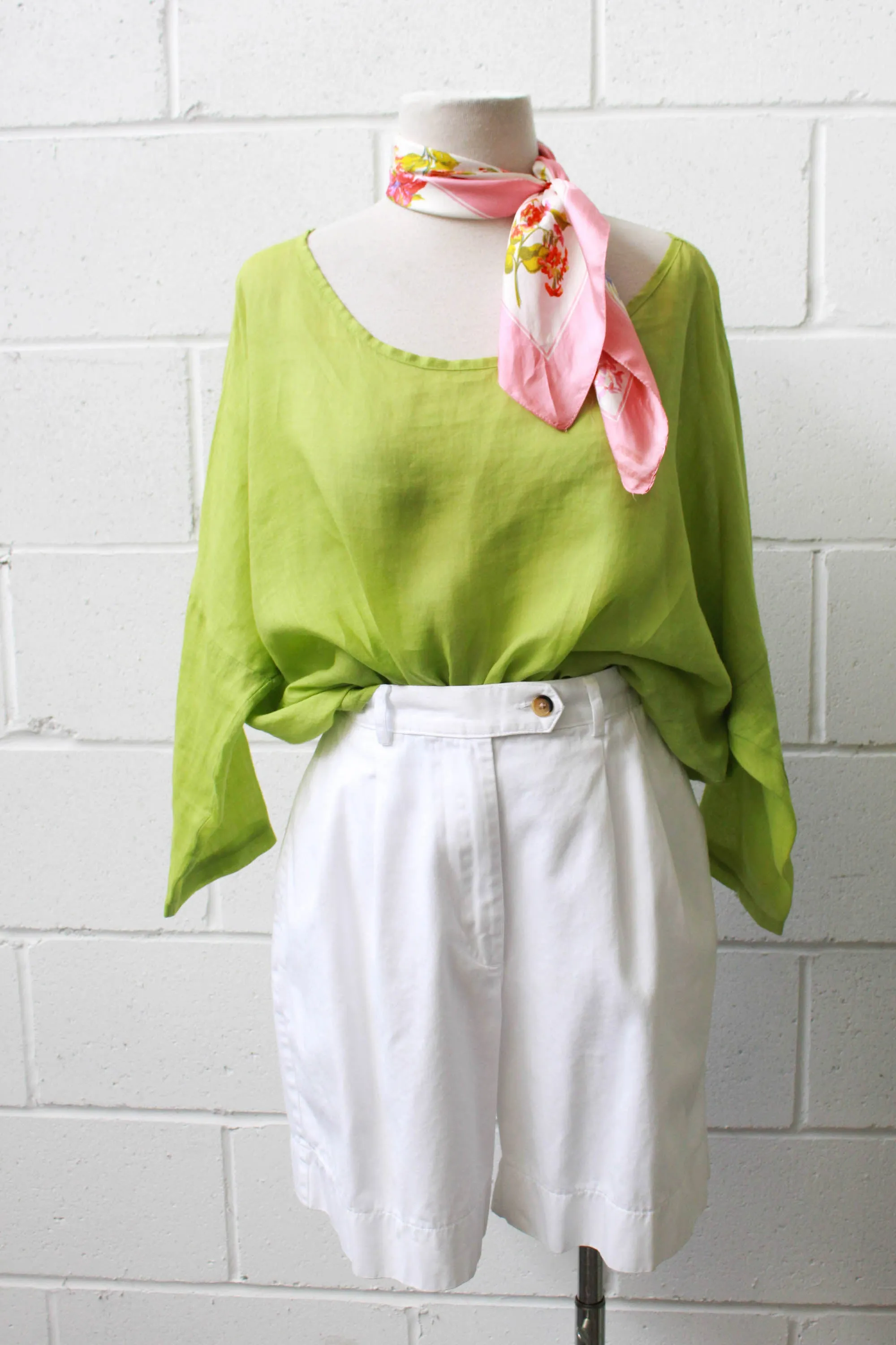 Linen and Silk Blend Green Blouse, Medium