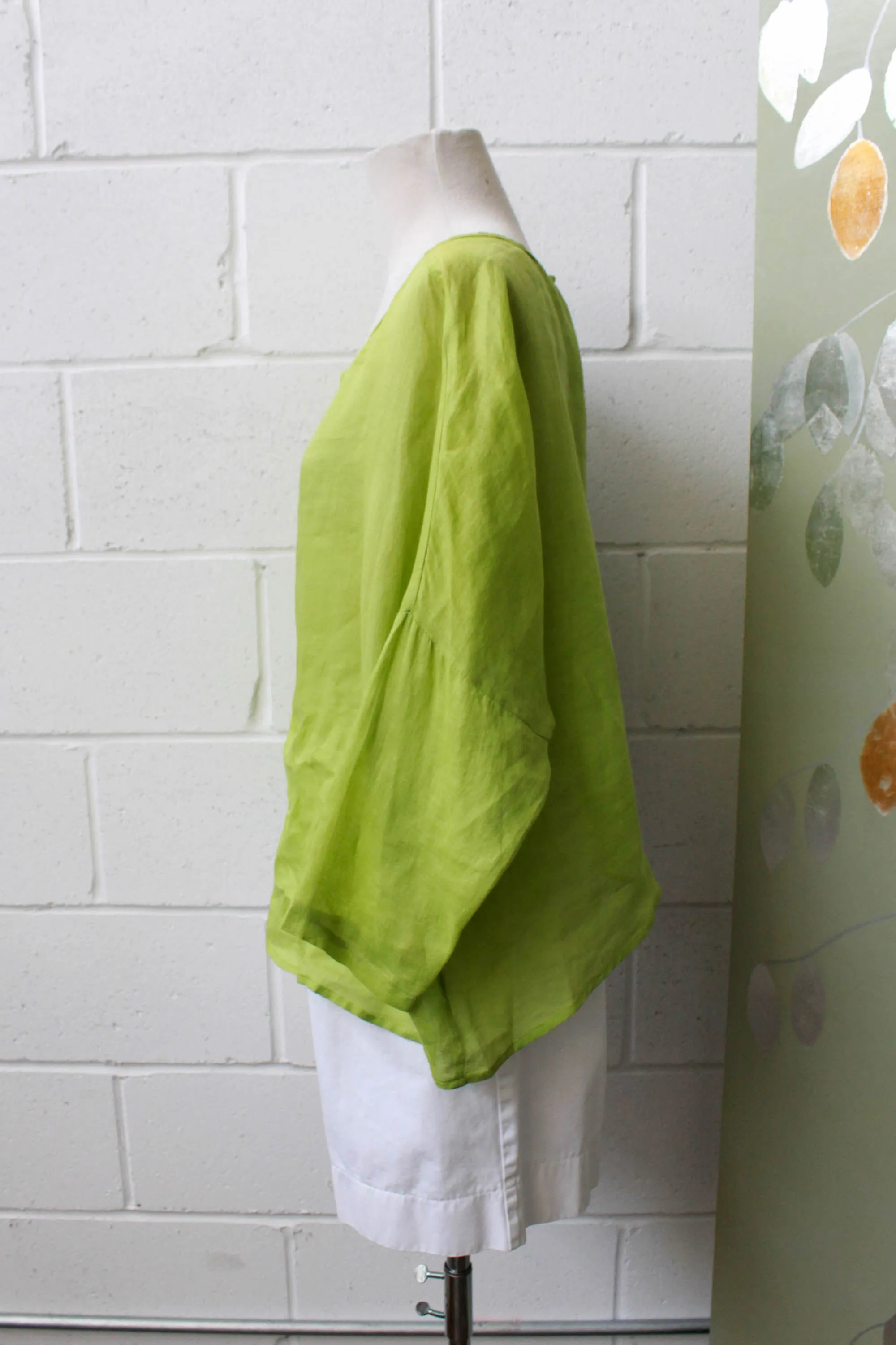 Linen and Silk Blend Green Blouse, Medium