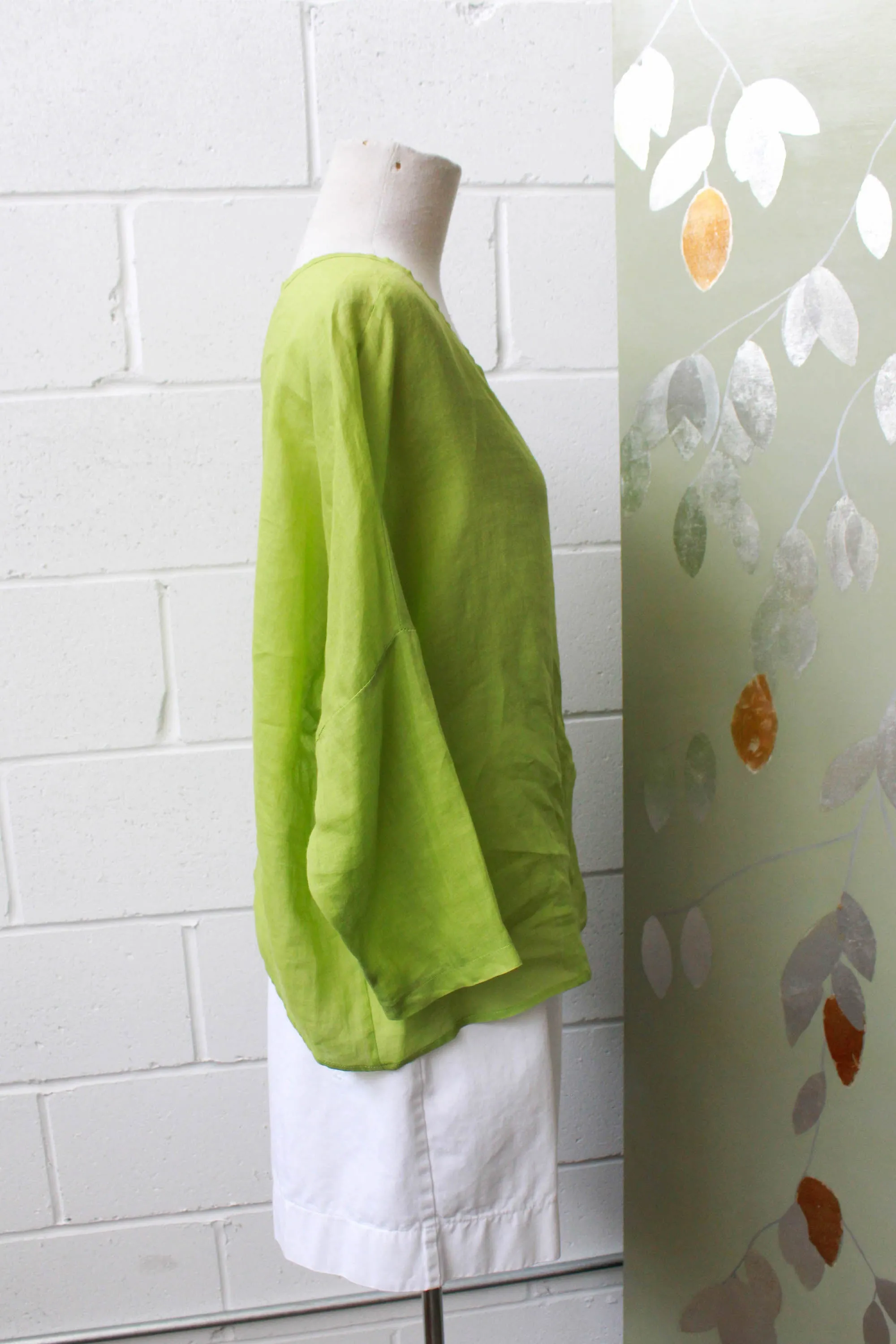 Linen and Silk Blend Green Blouse, Medium