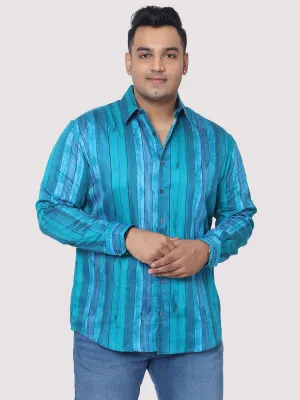 Men Plus Size Deep Blue Striped Digital Printed Full Shirt