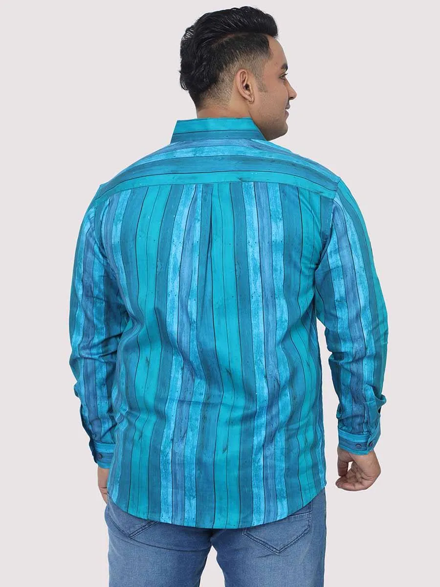 Men Plus Size Deep Blue Striped Digital Printed Full Shirt