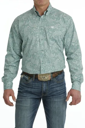 Men's Cinch Turquoise Paisley Print Long Sleeve Button Down Shirt