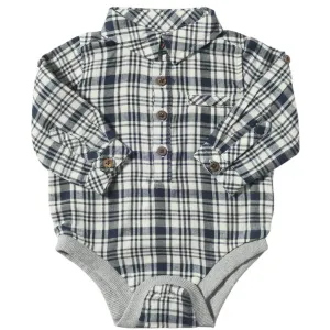 Navy and White Plaid Jasper Woven Onesie