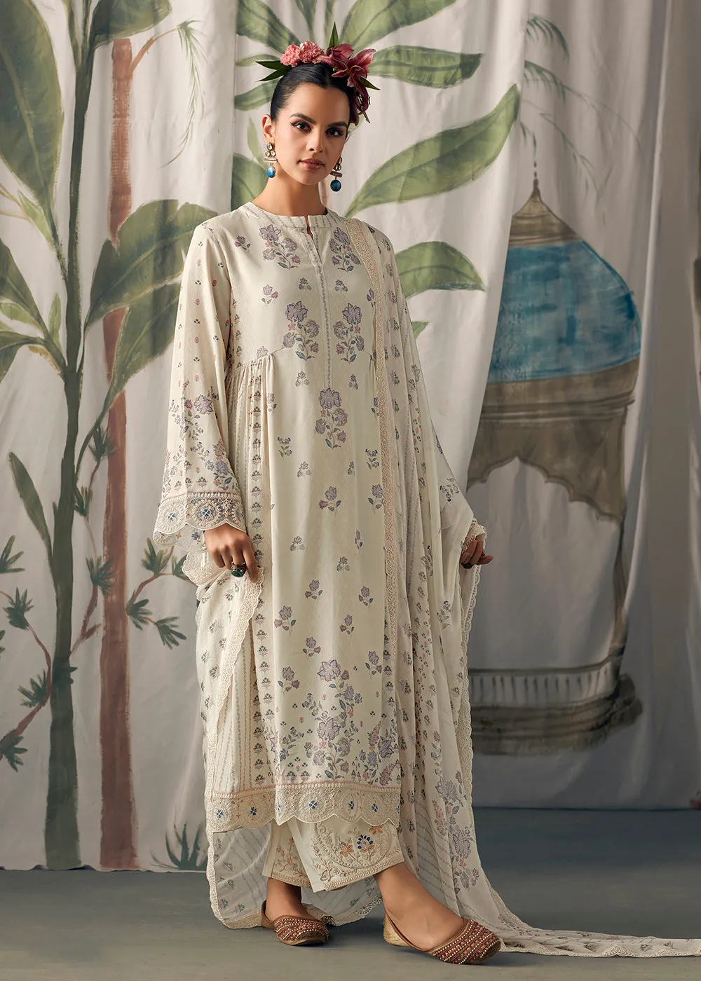 Off White Pure Maslin Cotton Digital Printed Salwar Suit