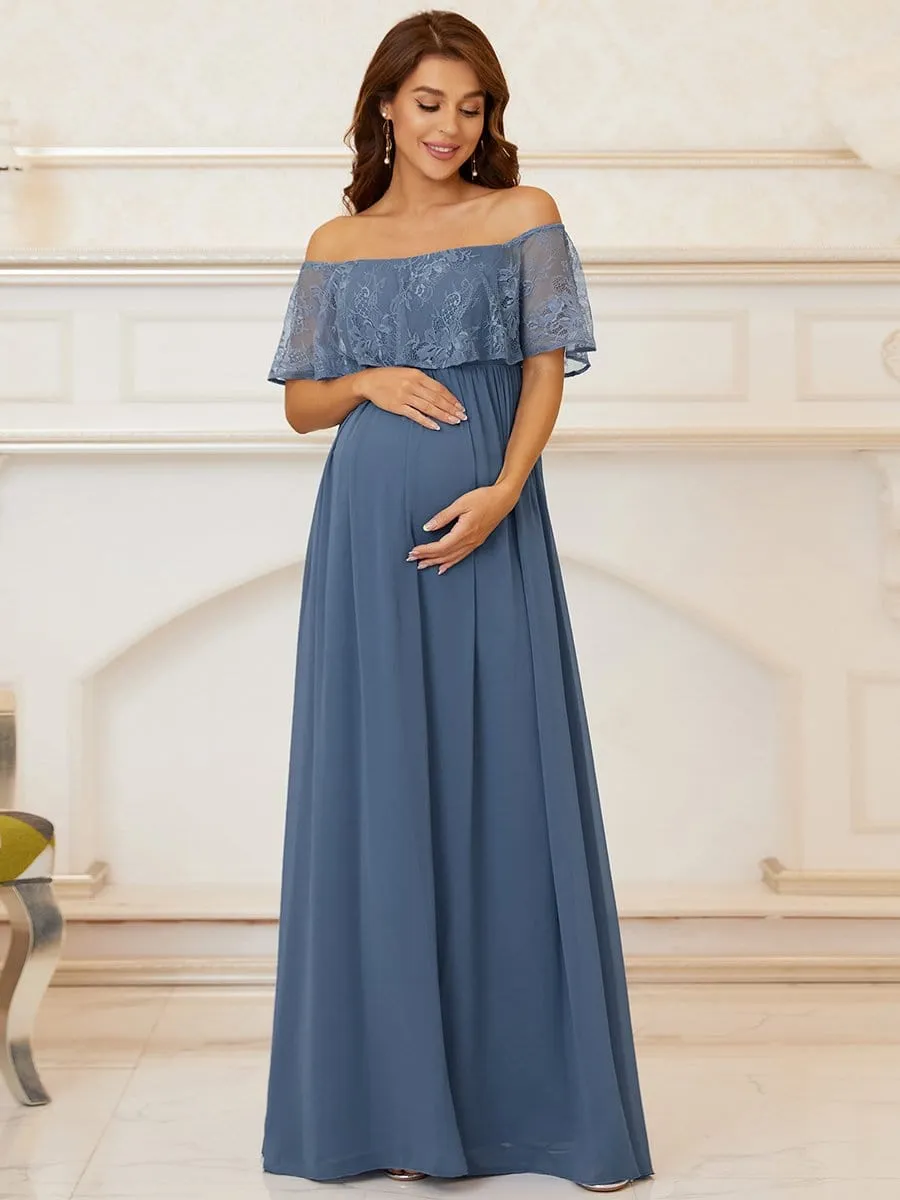 Oversized Ruffle Floor-Length Lace Maternity Dress