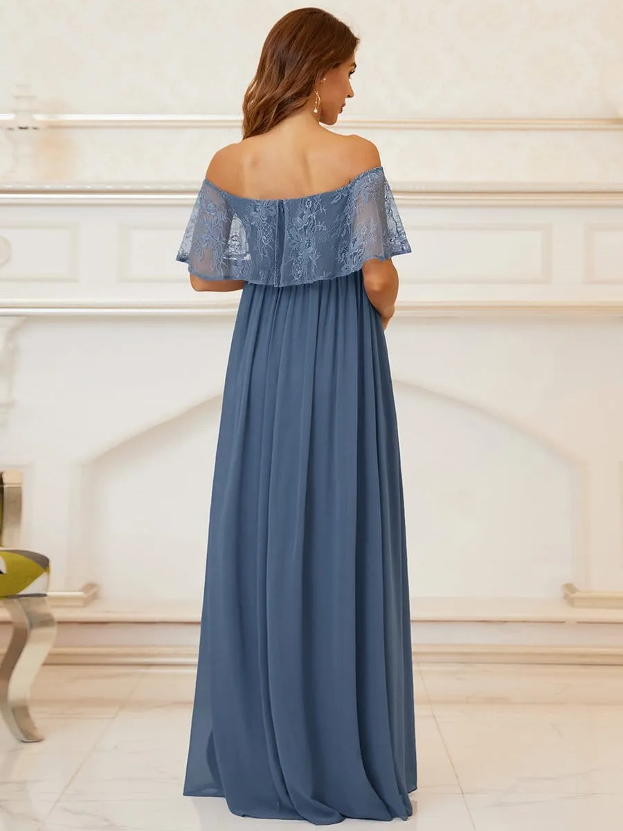 Oversized Ruffle Floor-Length Lace Maternity Dress