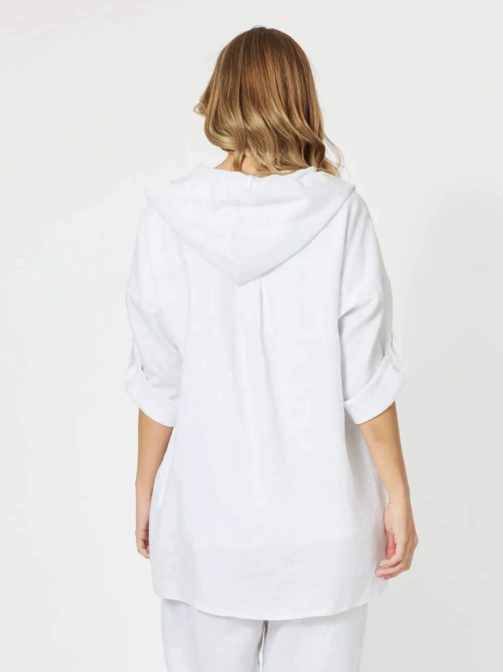 Patch Linen Hooded Jacket - White