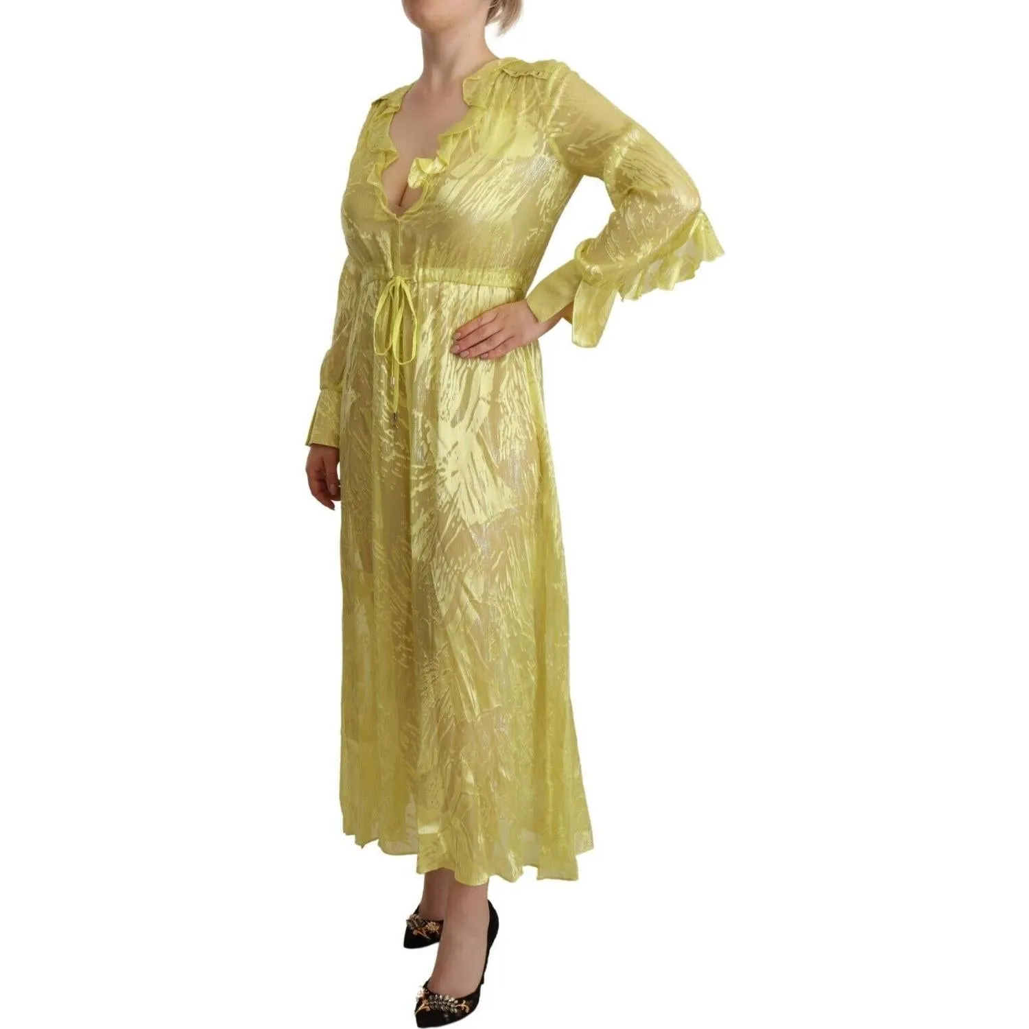 Patrizia Pepe Sunshine Silk Blend Maxi Dress - Long Sleeves & Plunge