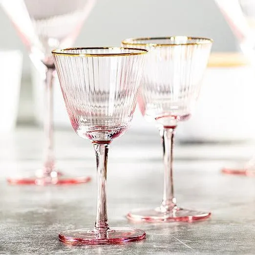 Pink Optic Cocktail Glass with Gold Rim