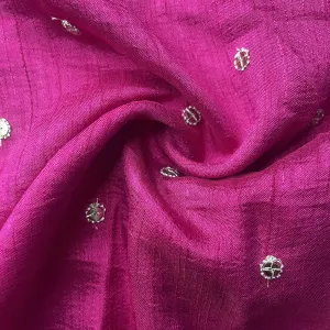 Pink Sequins Embroidery Dupion Silk Fabric 19913