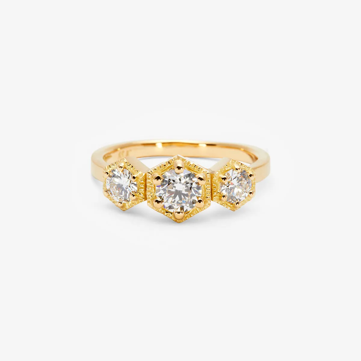 R8403W | Queen White Diamond Triple Hexagon Ring