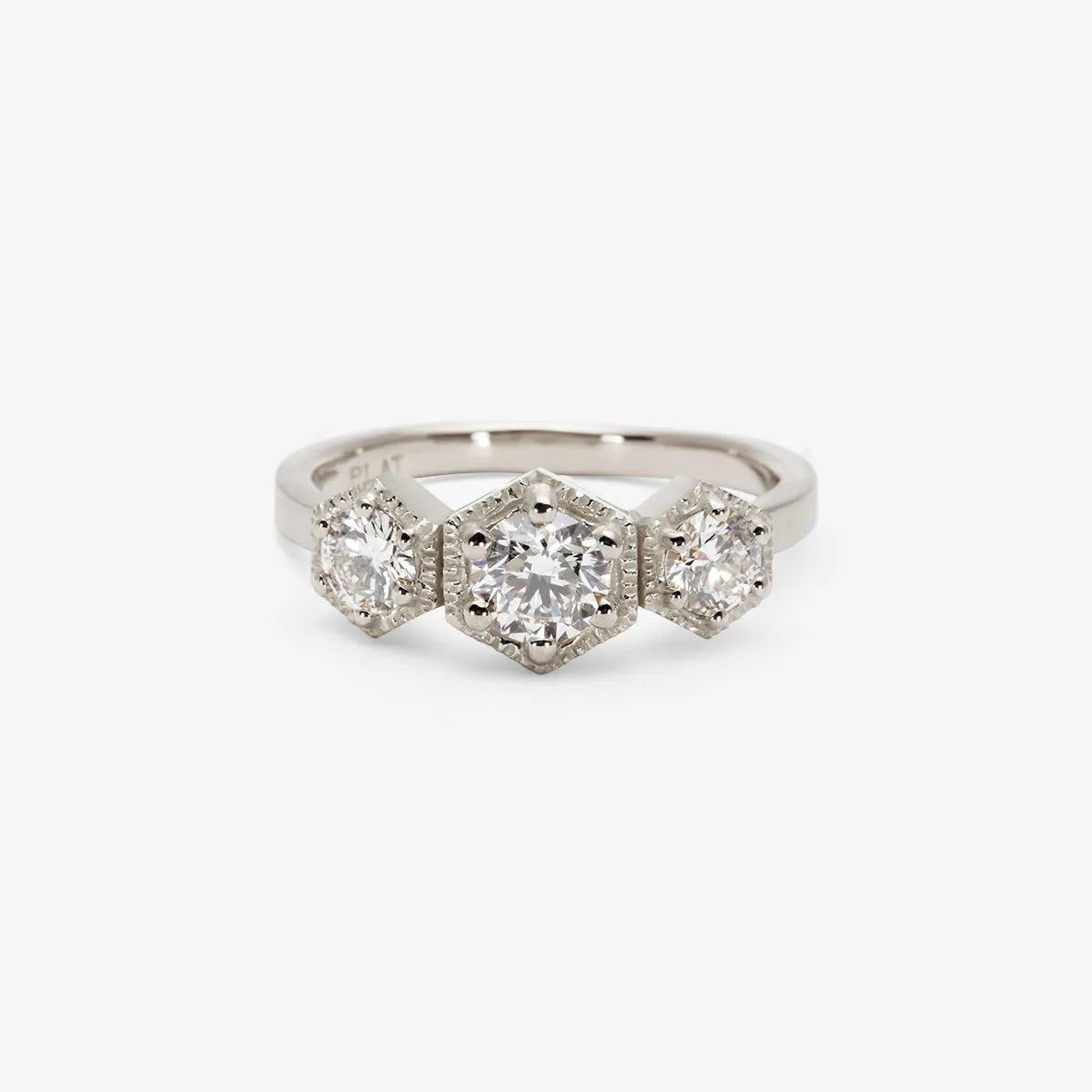 R8403W | Queen White Diamond Triple Hexagon Ring