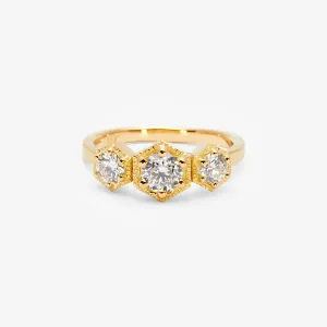 R8403W | Queen White Diamond Triple Hexagon Ring