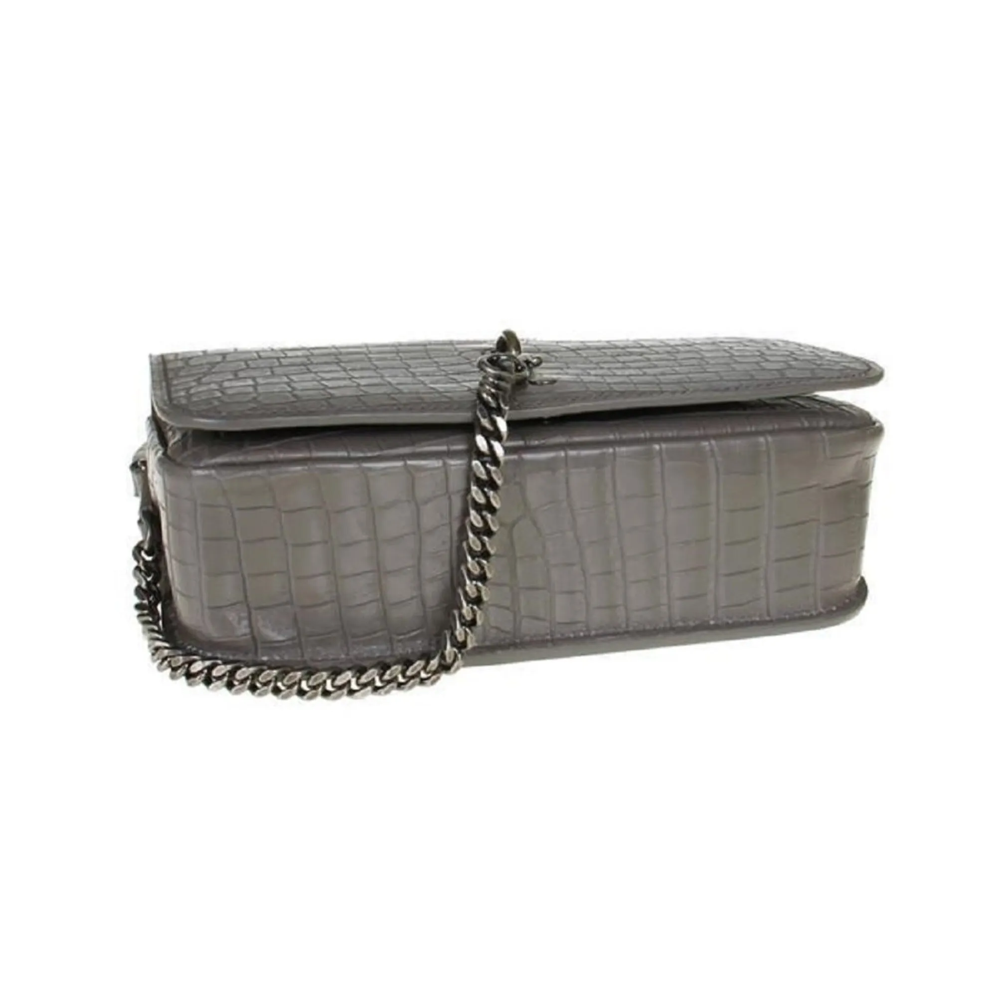 Saint Laurent Charlotte Crocodile Embossed Leather Grey Cross Body Bag