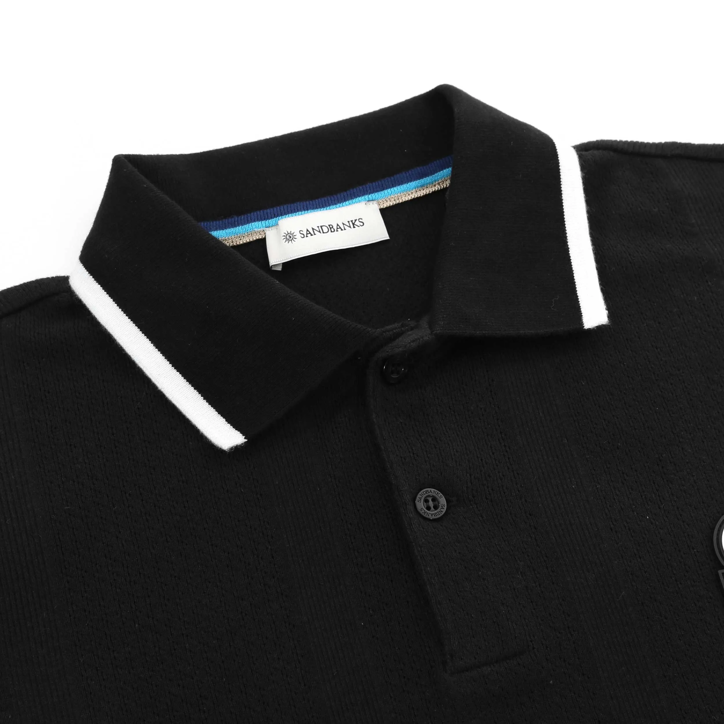 Sandbanks Jacquard Stripe Knit Polo Shirt in Black