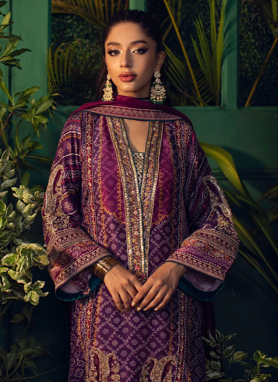 Setareh Purple Chunri Kurta With Pure Silk Ombre Dupatta