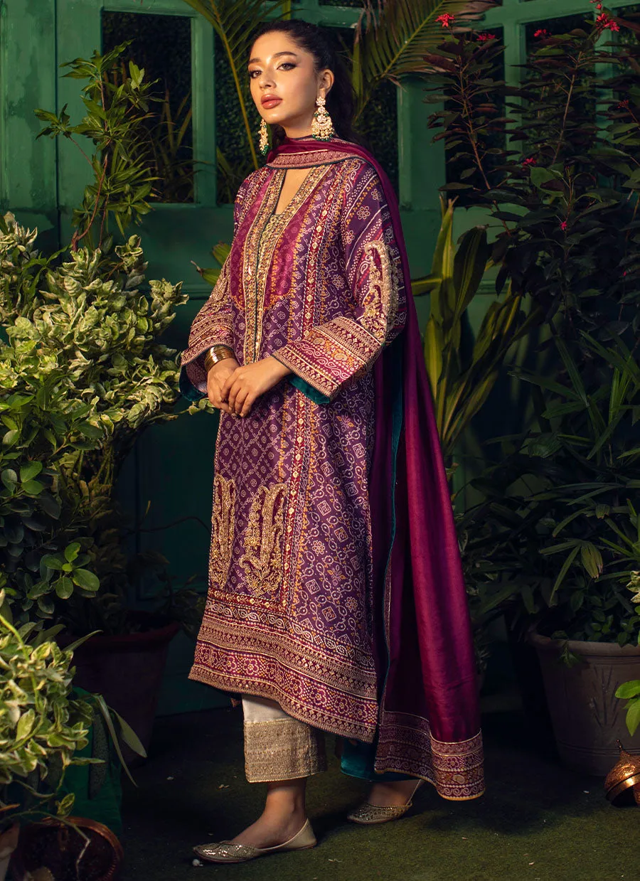 Setareh Purple Chunri Kurta With Pure Silk Ombre Dupatta