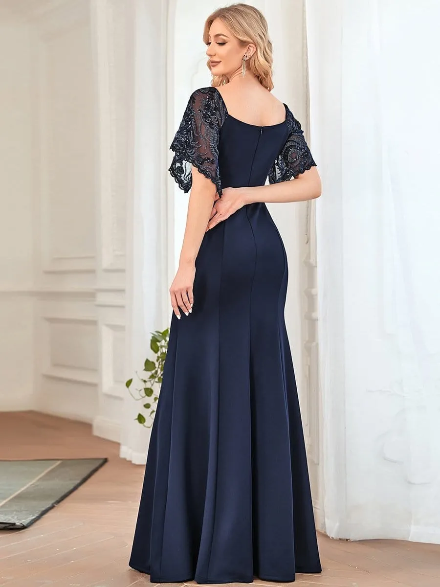 Sexy V Neck Maxi Bodycon Party Dress with Flare Sleeves