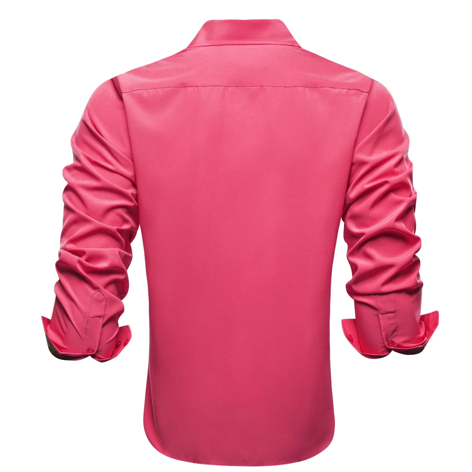 Shock Pink Solid Four-way Stretch Fabric Men's Long Sleeve Shirt