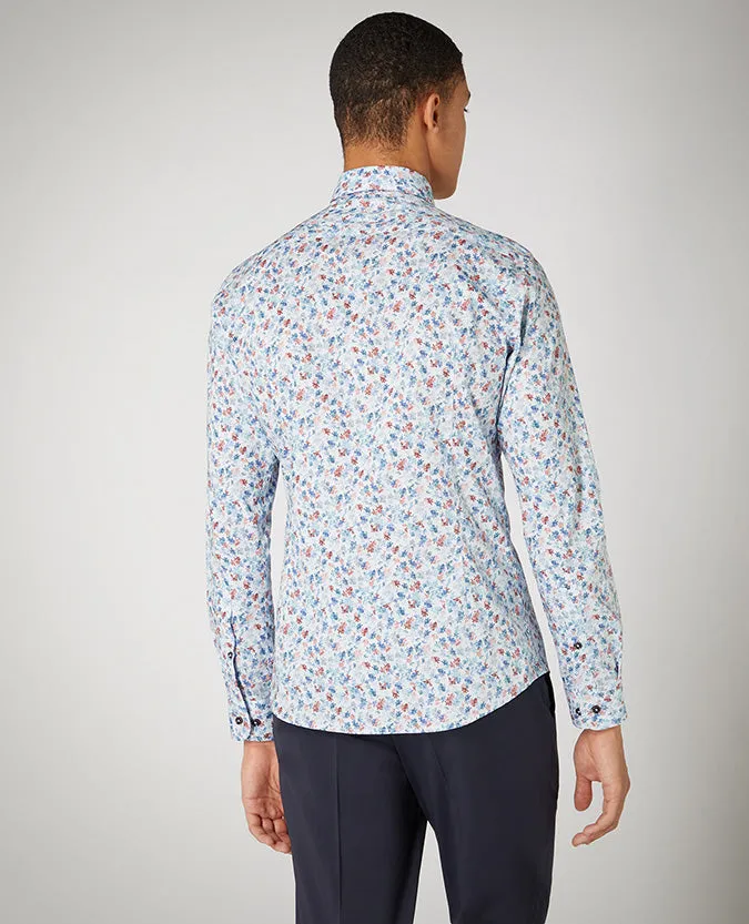 Slim Fit Print Cotton Stretch Shirt