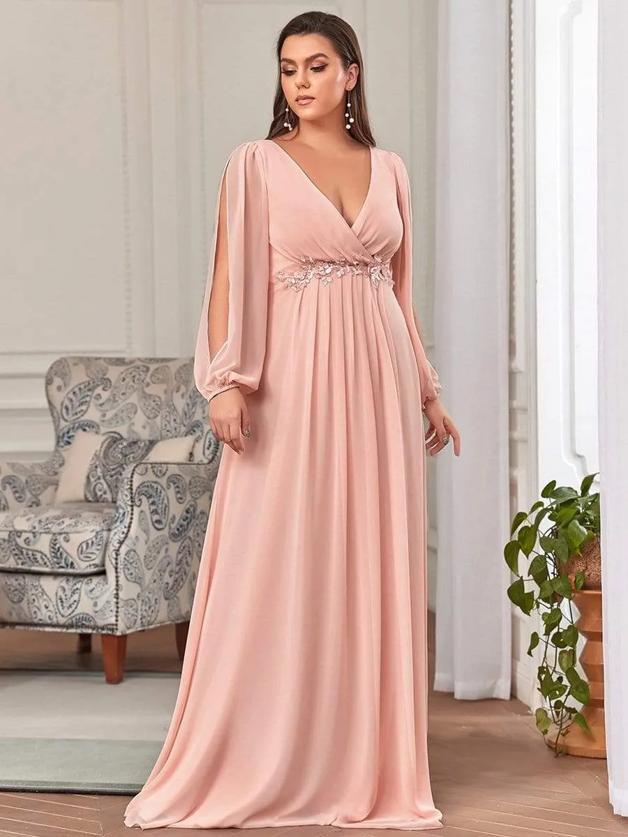 Stylish Chiffon Plus Size Evening Dresses with Long Lantern Sleeves