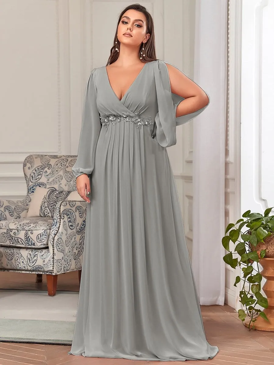 Stylish Chiffon Plus Size Evening Dresses with Long Lantern Sleeves