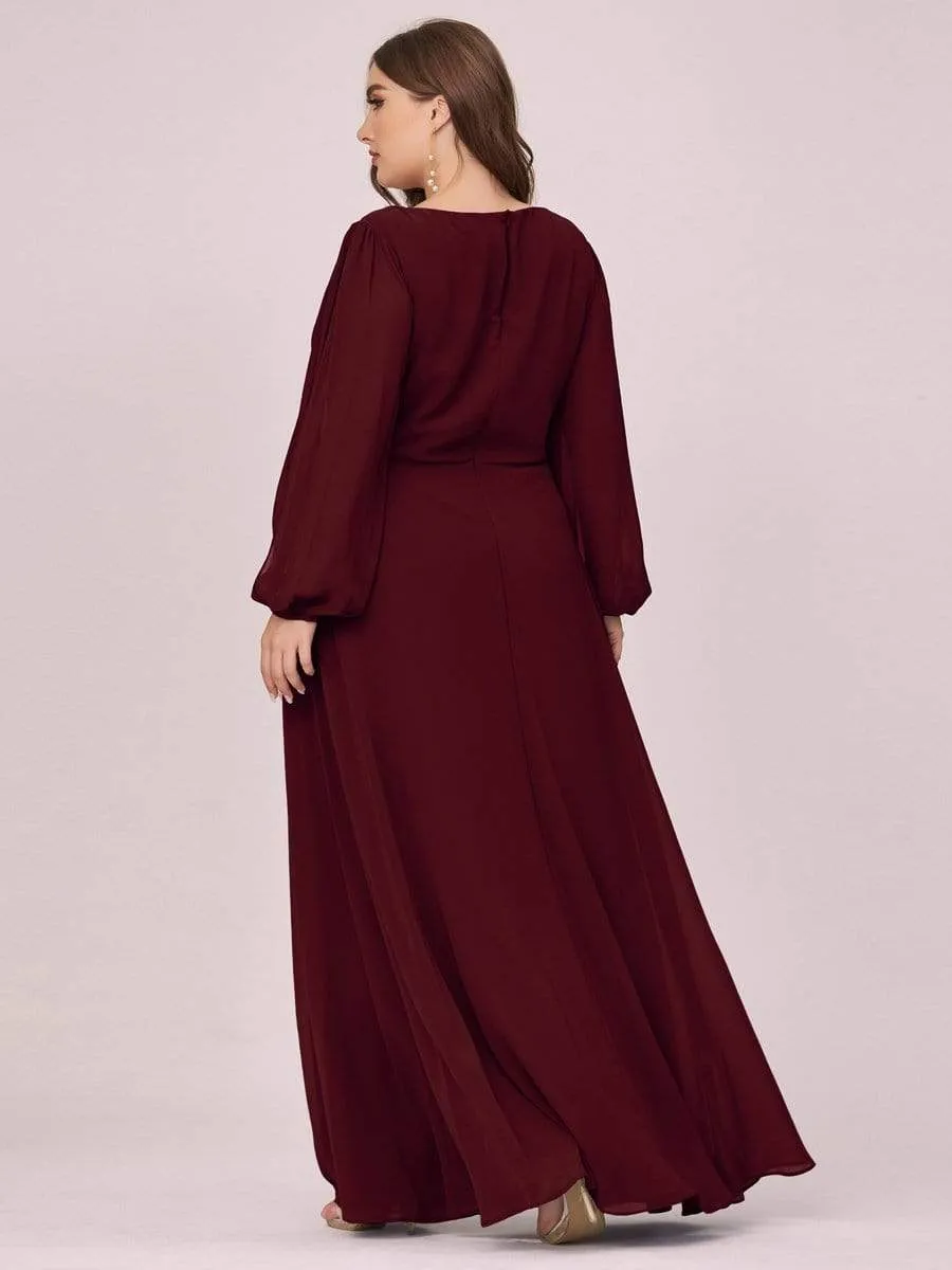 Stylish Chiffon Plus Size Evening Dresses with Long Lantern Sleeves