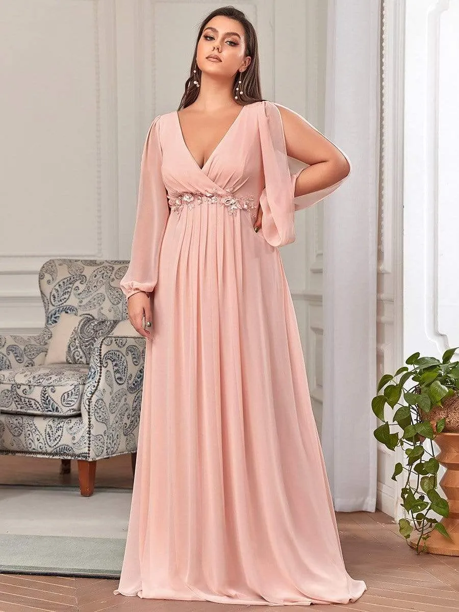 Stylish Chiffon Plus Size Evening Dresses with Long Lantern Sleeves