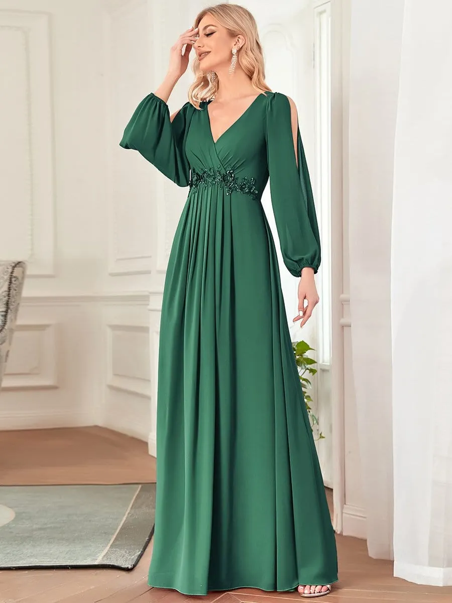 Stylish Chiffon Plus Size Evening Dresses with Long Lantern Sleeves