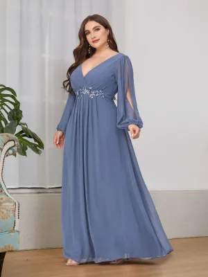 Stylish Chiffon Plus Size Evening Dresses with Long Lantern Sleeves