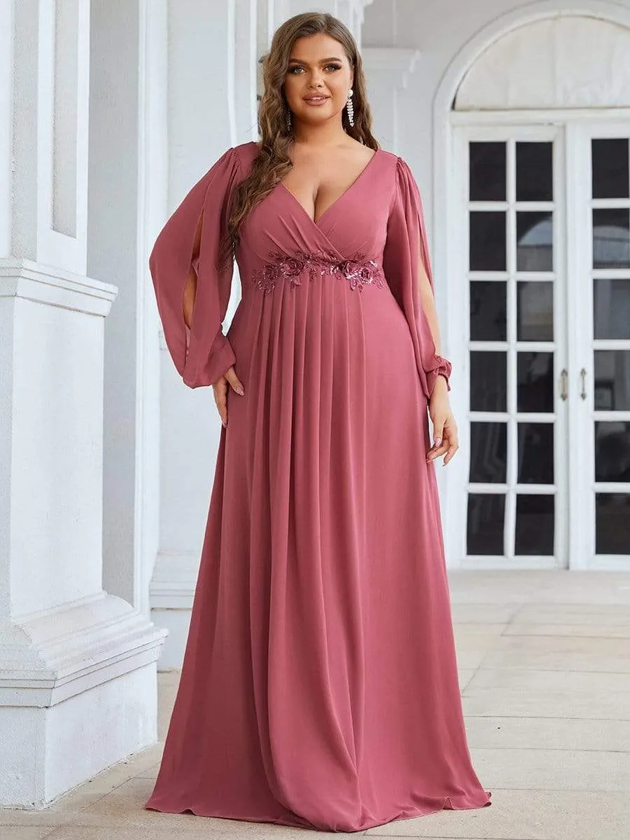 Stylish Chiffon Plus Size Evening Dresses with Long Lantern Sleeves