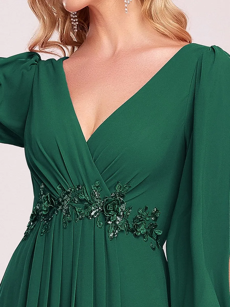 Stylish Chiffon Plus Size Evening Dresses with Long Lantern Sleeves