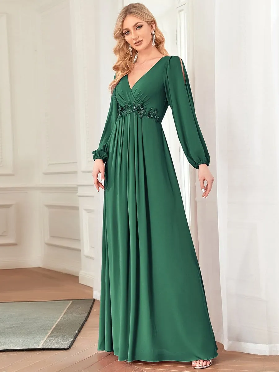 Stylish Chiffon Plus Size Evening Dresses with Long Lantern Sleeves