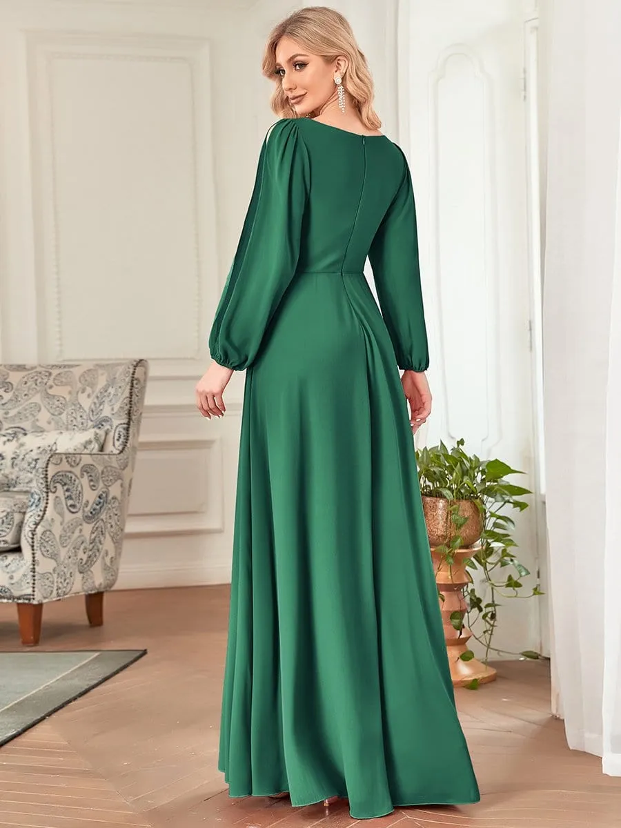 Stylish Chiffon Plus Size Evening Dresses with Long Lantern Sleeves