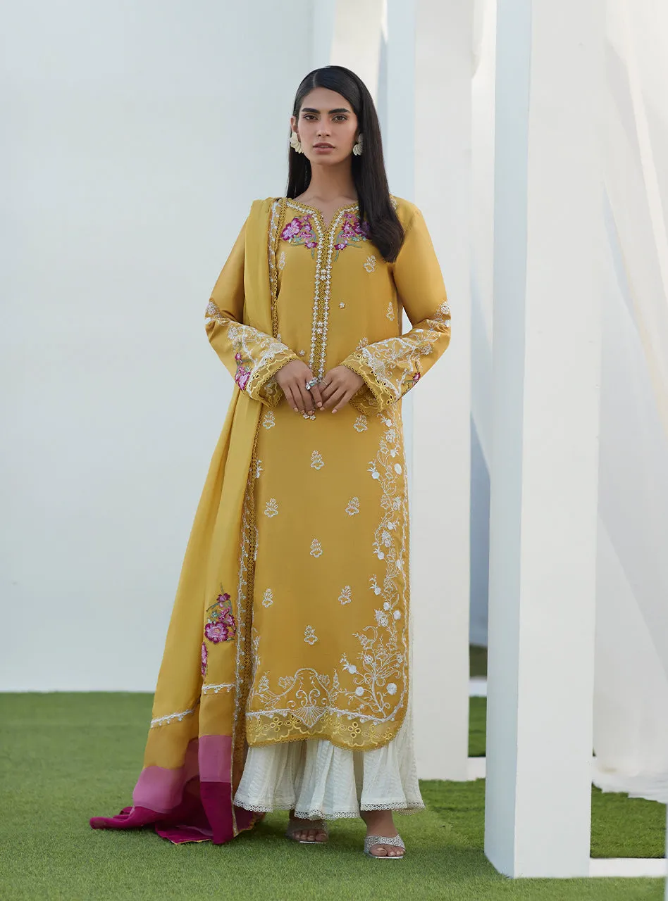 Tinsley Kiwi Embroidered Silk Shirt and Dupatta