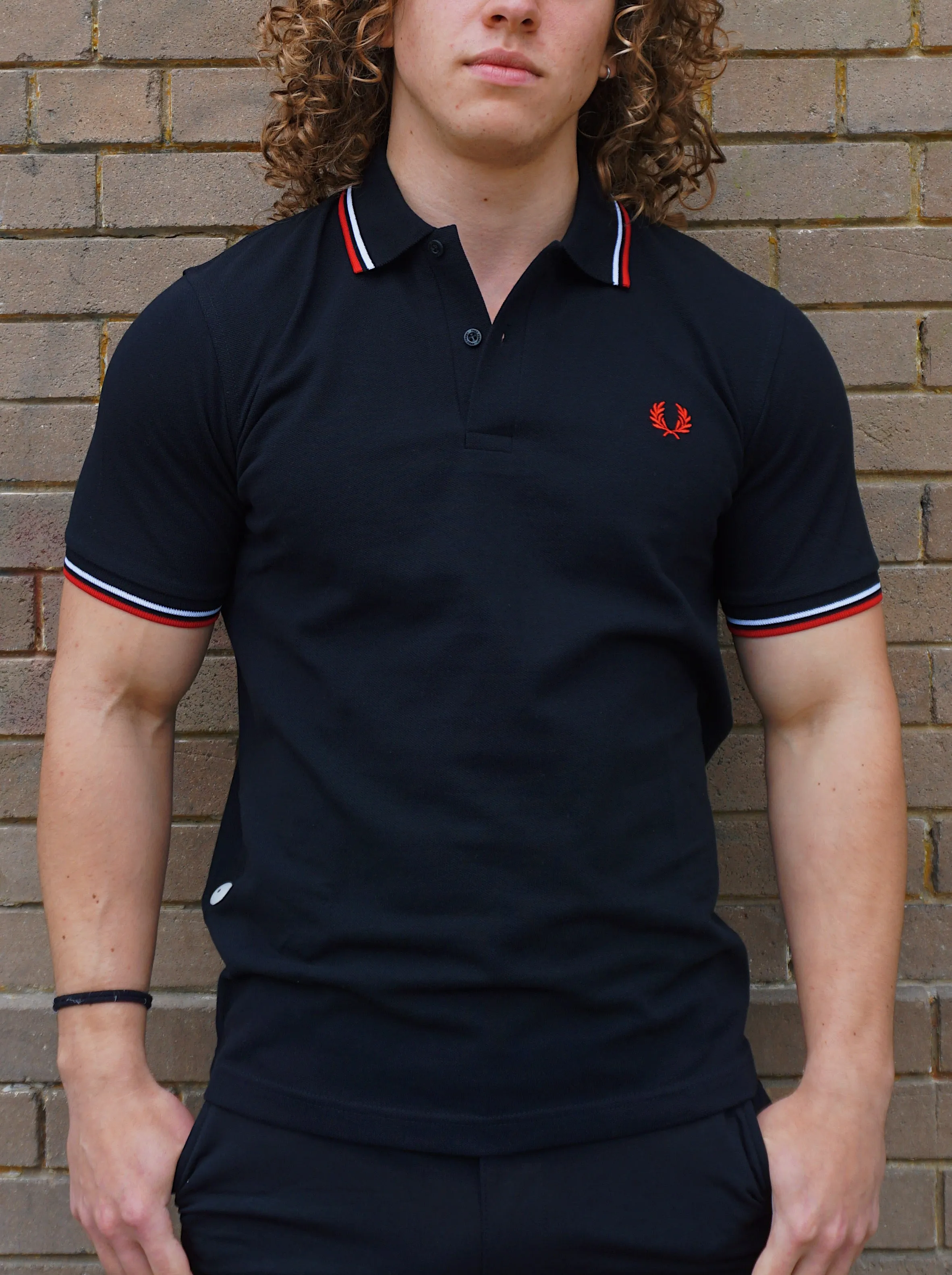 Twin Tipped Polo Shirt - Black Coral Brick