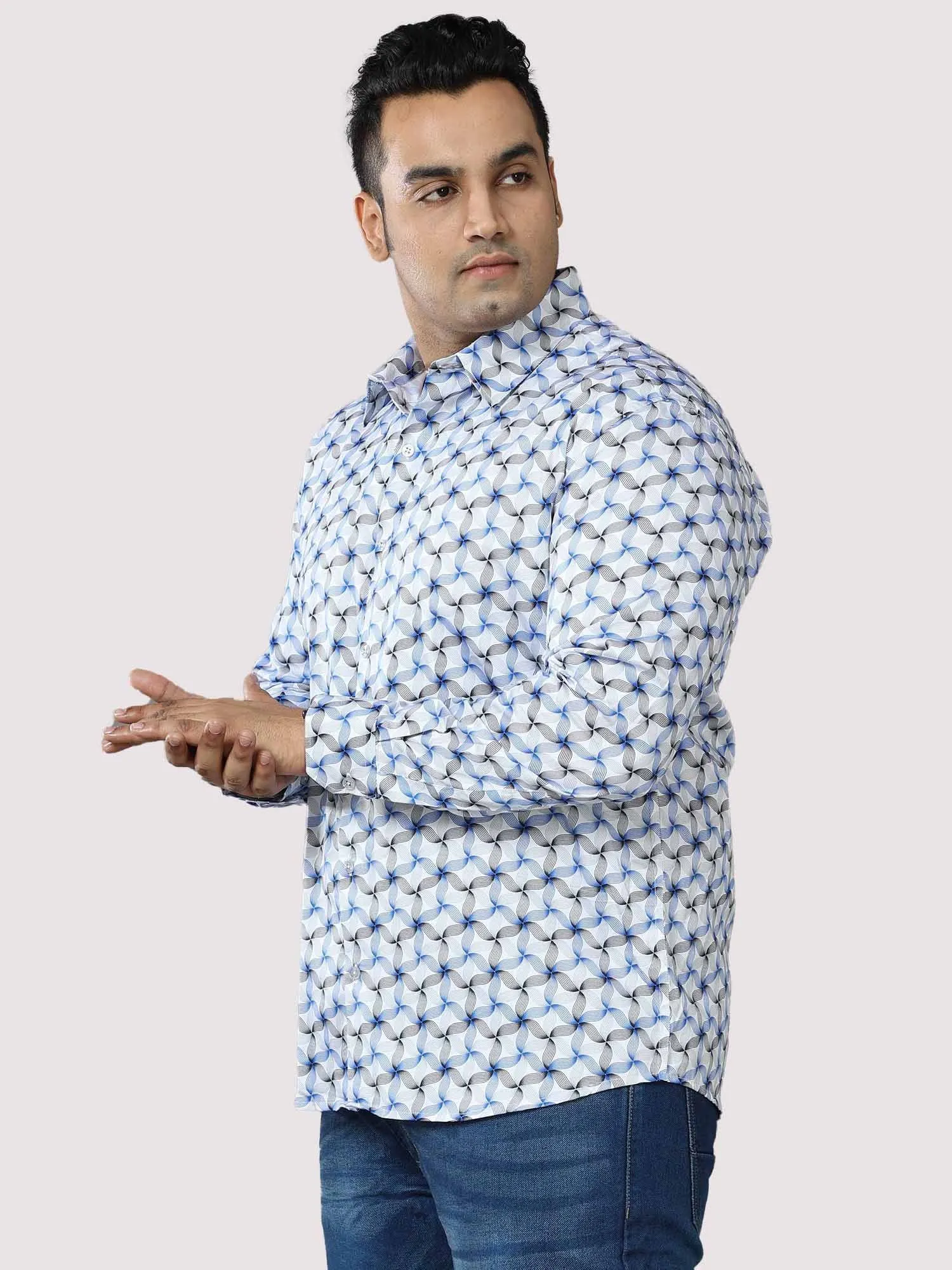 Twisted Flower Printed Cotton Full Shirt Men's Plus Size