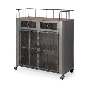 Udo Bar Cart Gray Metal | Brown Wood