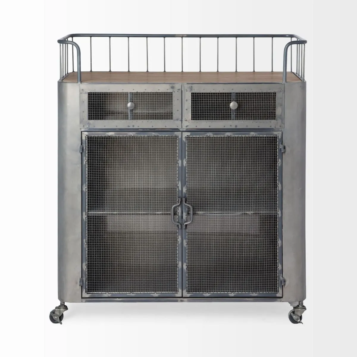 Udo Bar Cart Gray Metal | Brown Wood