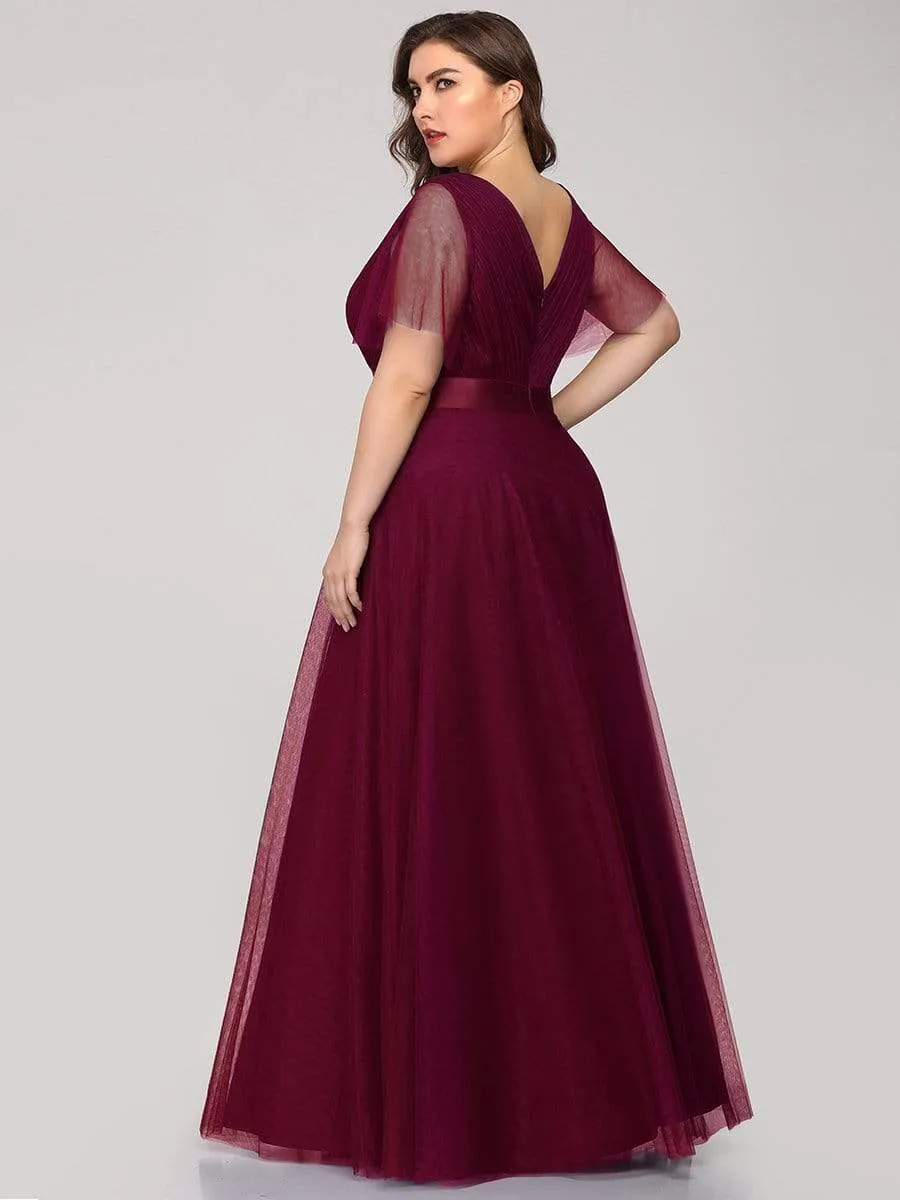 Women's Floor-Length Plus Size Bridesmaid Dress with Short Sleeve