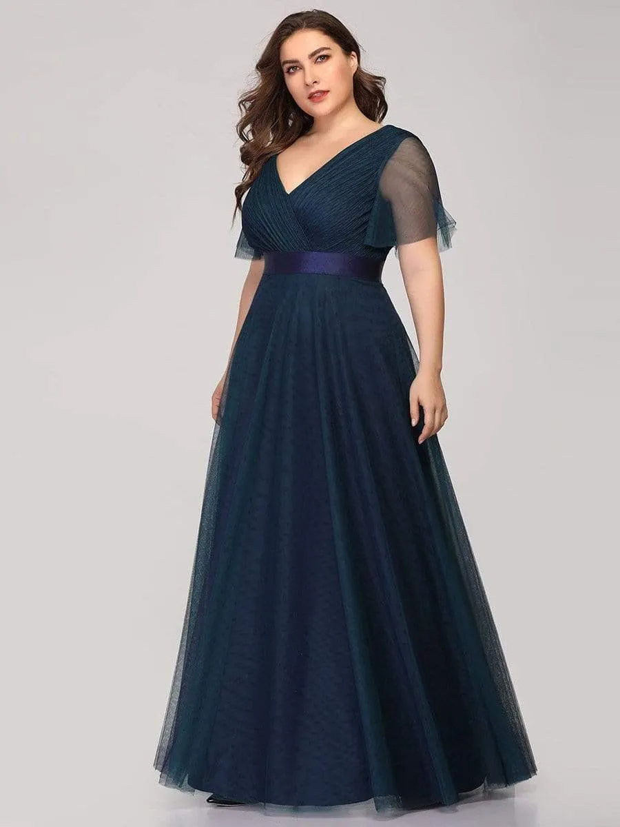 Women's Floor-Length Plus Size Bridesmaid Dress with Short Sleeve