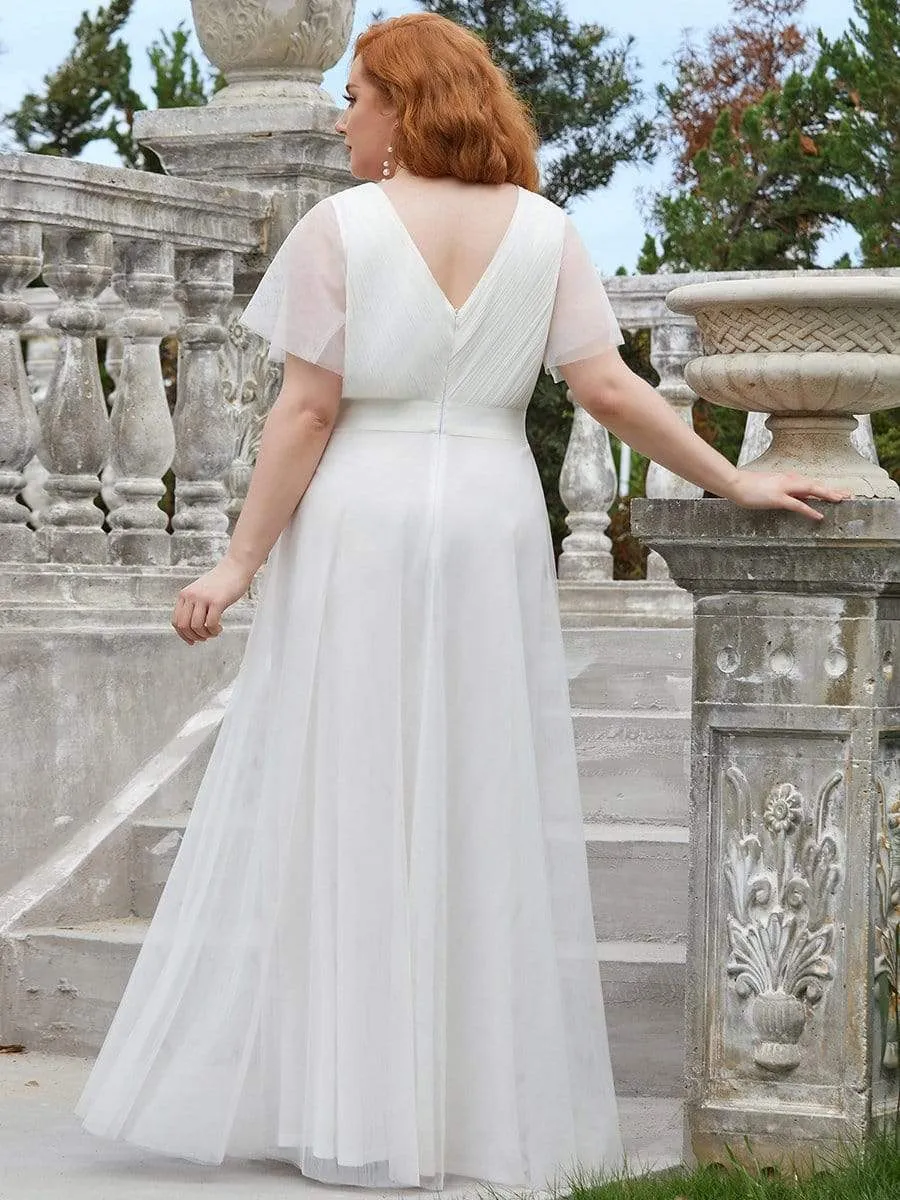 Women's Floor-Length Plus Size Bridesmaid Dress with Short Sleeve