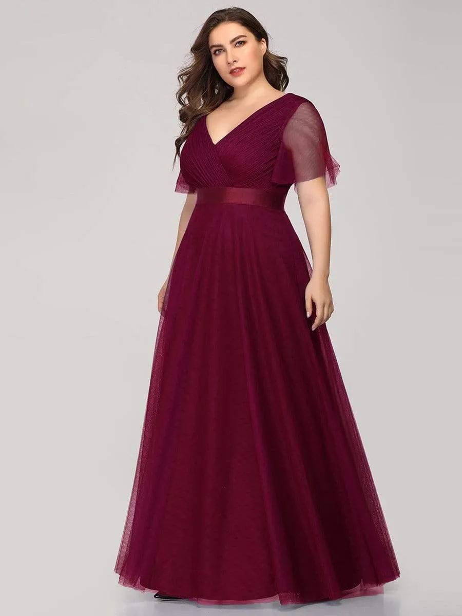 Women's Floor-Length Plus Size Bridesmaid Dress with Short Sleeve