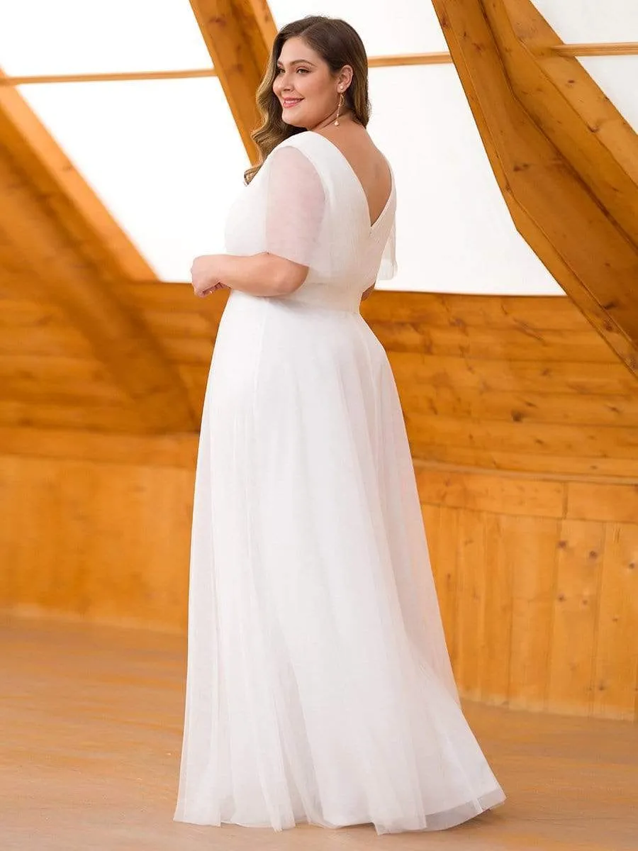 Women's Floor-Length Plus Size Bridesmaid Dress with Short Sleeve