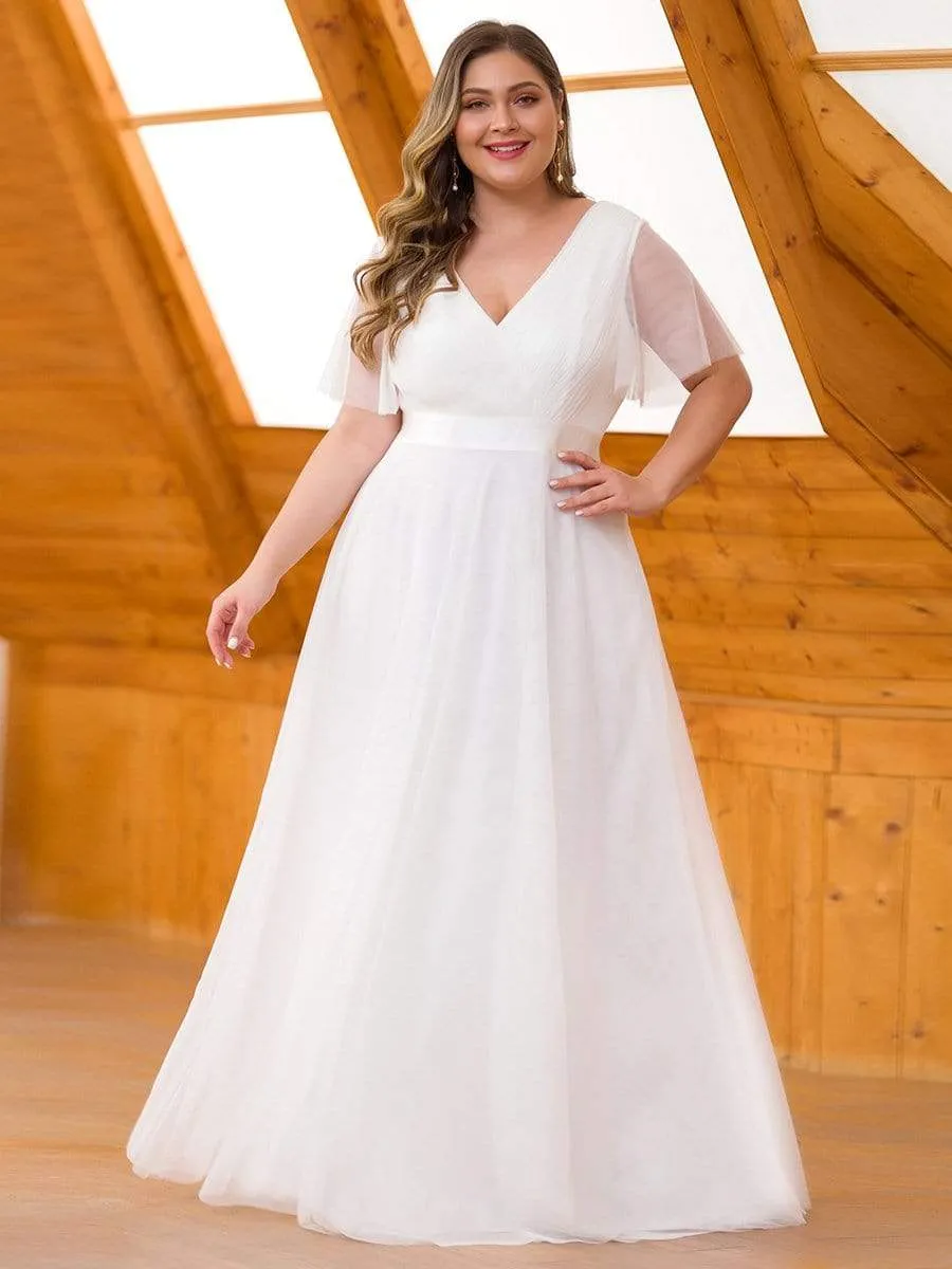 Women's Floor-Length Plus Size Bridesmaid Dress with Short Sleeve